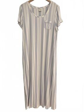 Soma Striped Nightgown Dress Blue White Pink Short Sleeve Sleep Shirt Lounge L